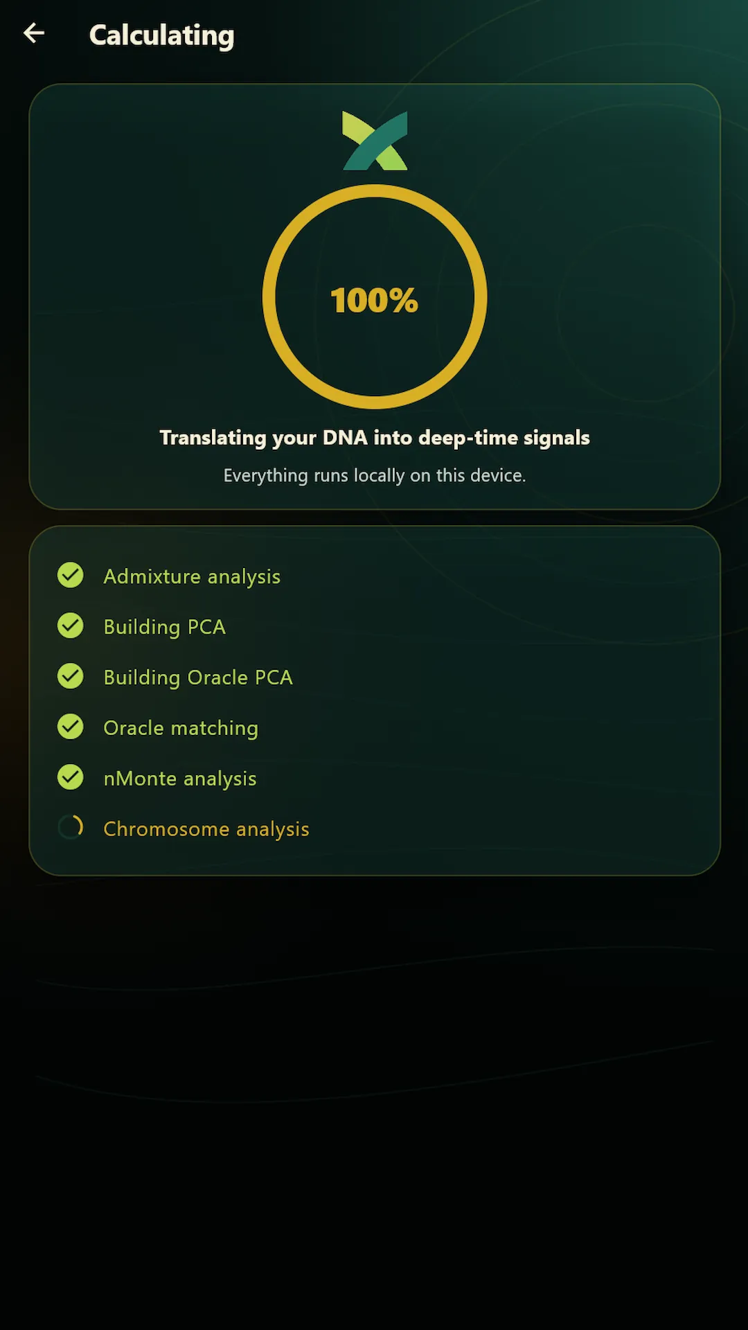 On-device processing screen in the Admixture Studio app